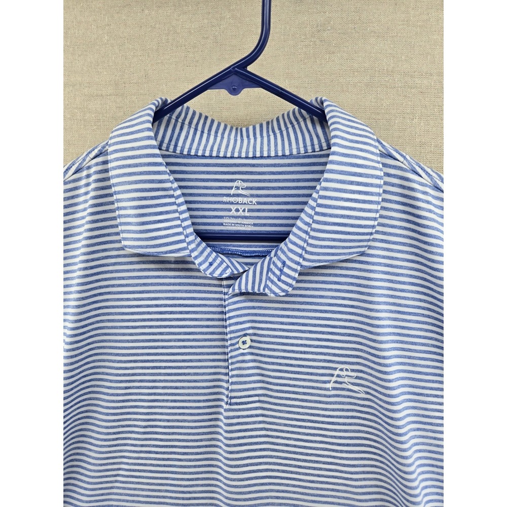 Rhoback The Birdie Stripe Polo Shirt Mens Size XXL Blue